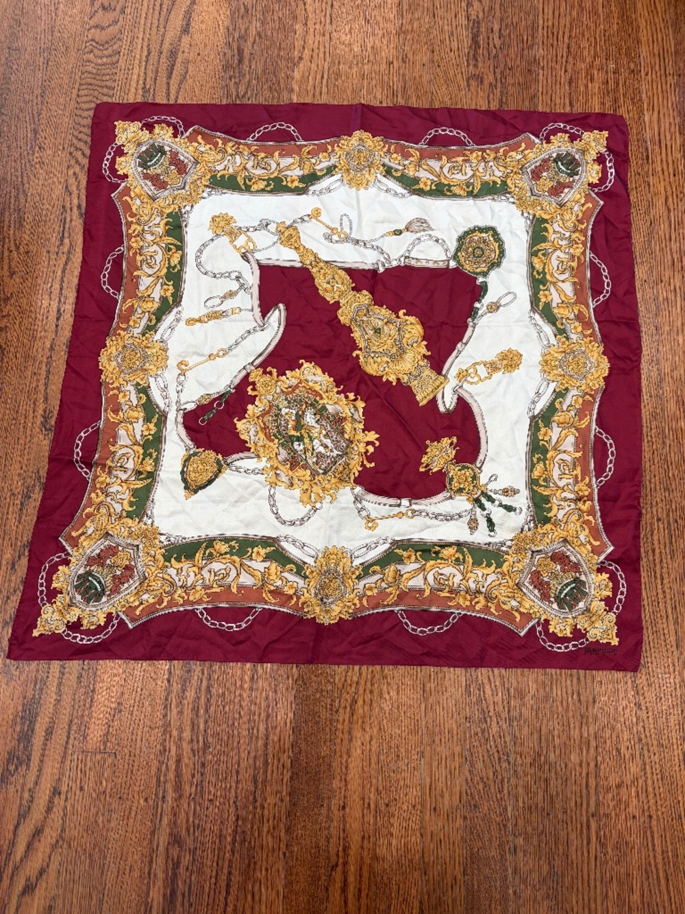 Oscar de la Renta Studio Silk Scarf 30" Vintage Equestrian Baroque Burgundy Gold